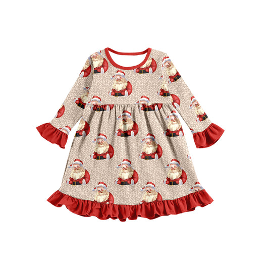 Baby Girls Christmas Santa Leopard Ruffle Dresses preorder(moq 5)