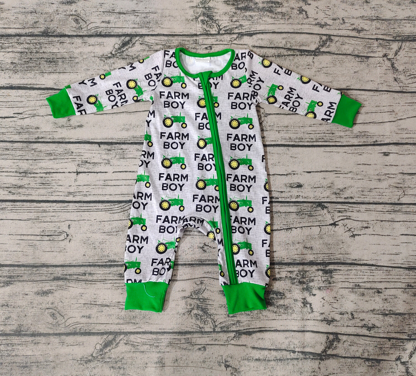 Baby Farm Boy Tractor Zip Long Sleeve Rompers