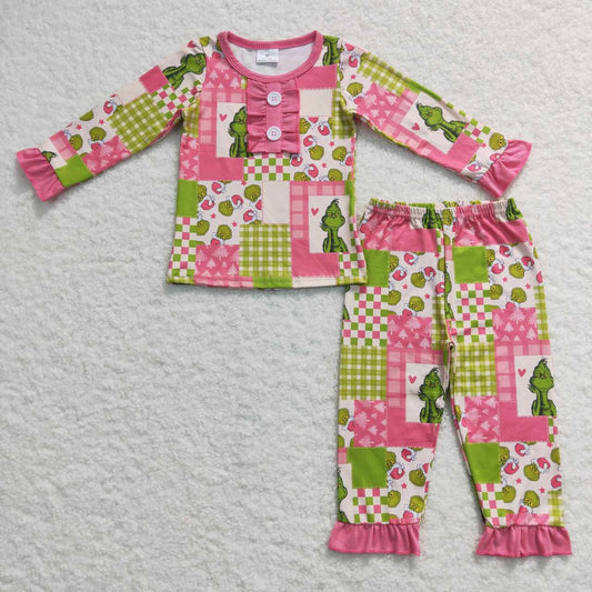 Baby Girls Christmas Green Pink Tops Pants Pajamas Clothes Sets