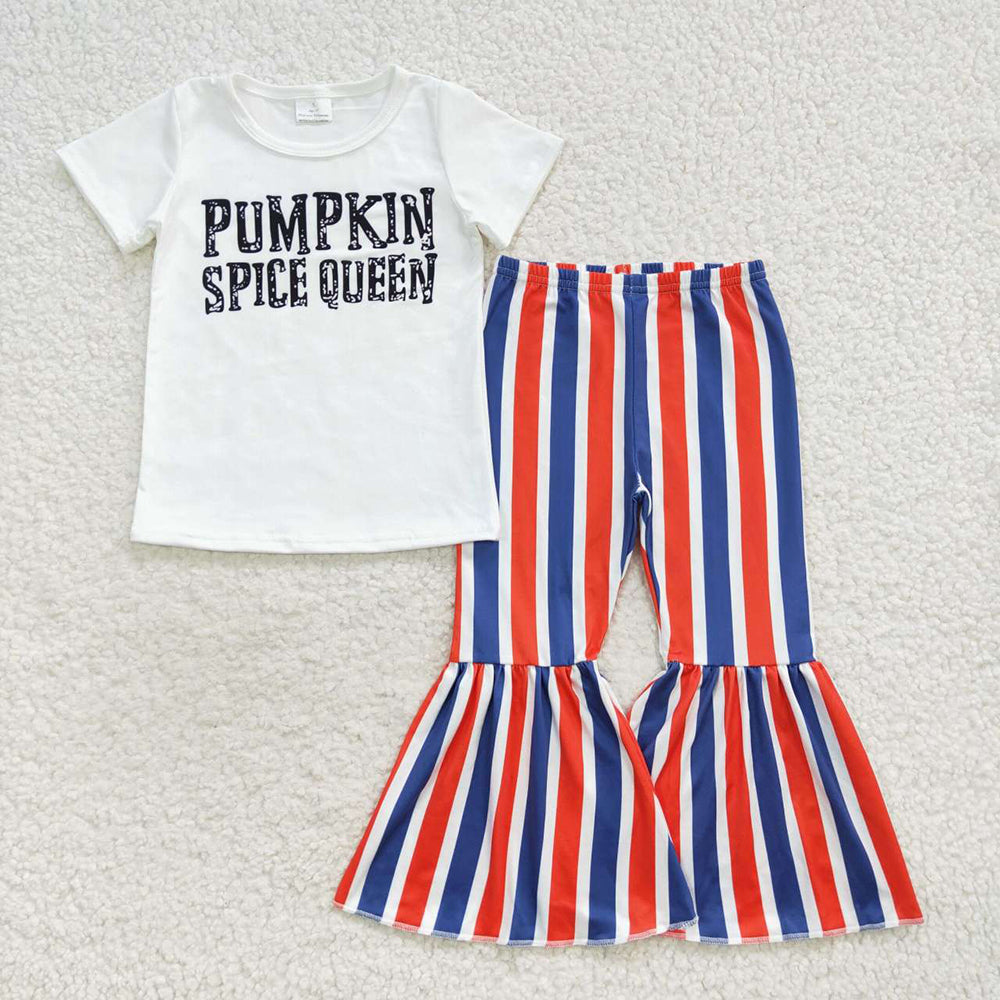 Baby Girls Pumpkin Tee Shirt Stripes Bell Bottom Pants Clothes Sets