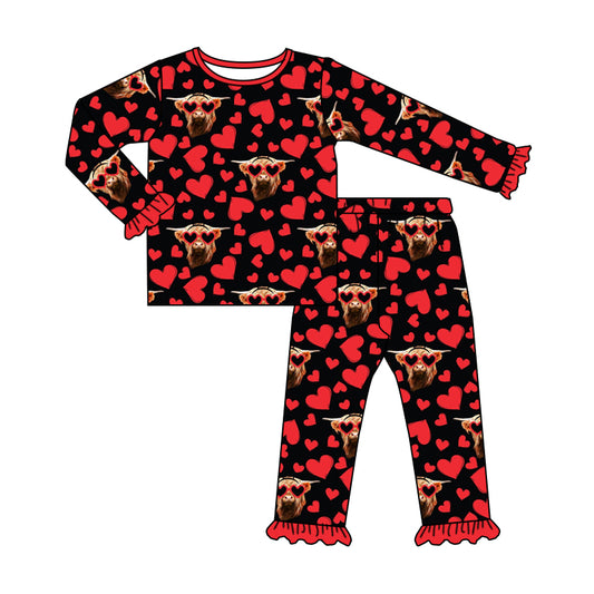 Baby Girls Valentines Hiefer Hearts Shirts Top Valentines Pajamas Clothes Sets preorder(moq 5)