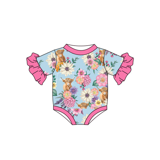 Baby Girls Western Spring Highland Cow Flowers Rompers preorder(moq 5)