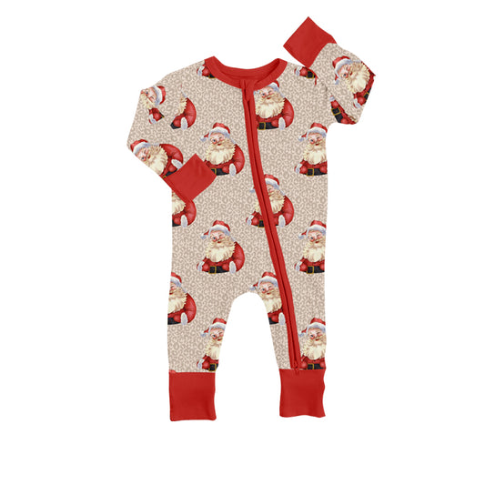 Baby Girls Christmas Leopard Santa Zip Rompers preorder(moq 5)