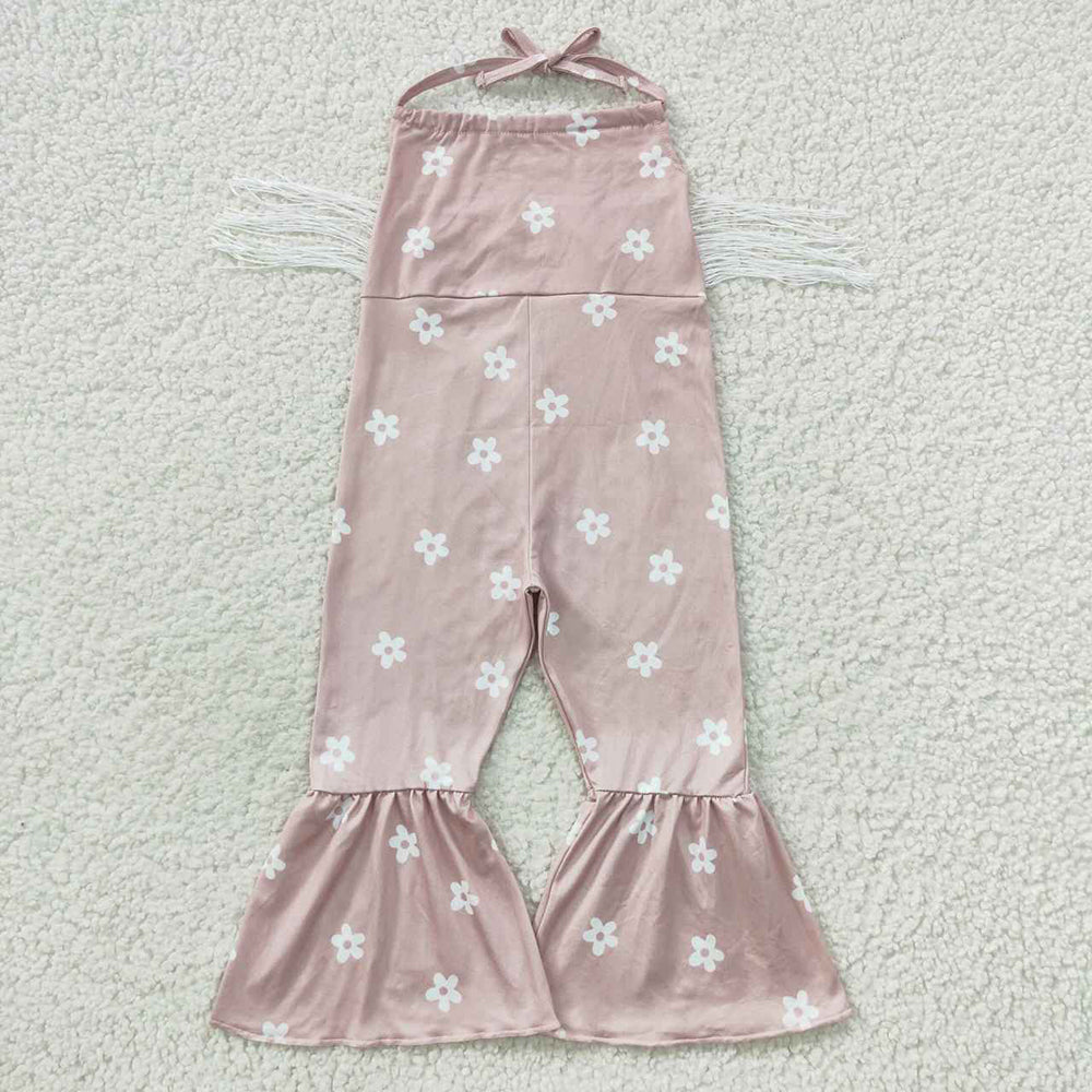 Baby Girls Western Pink Flowers Tassels Jumpsuits