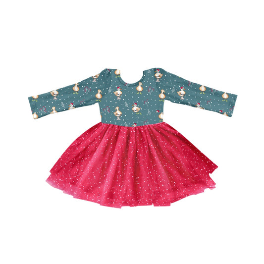 Baby Girls Christmas Ducks Tutu Long Sleeve Dresses preorder(moq 5)