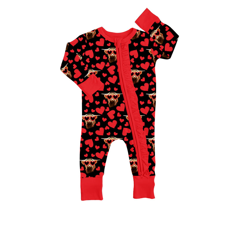 Baby Girls Heifer Hearts Valenitnes Long Sleeve Zip Rompers preorder(moq 5)