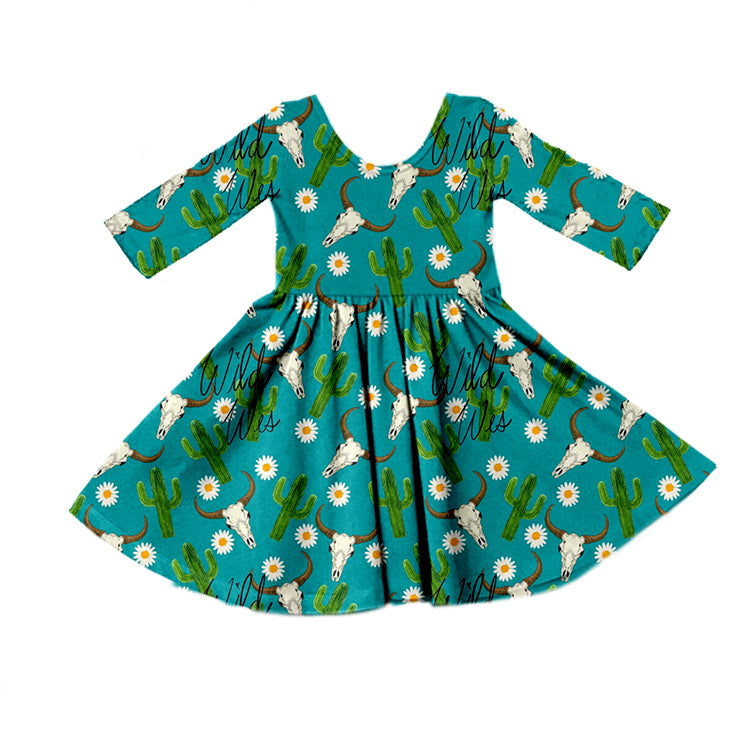 Baby Girls Cow Western Cactus Long Sleeve Dresses preorder(moq 5)