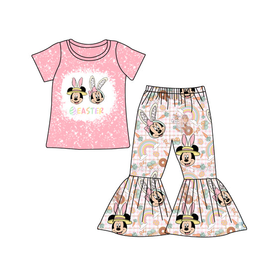 Baby Girls Easter Cartoon Pink Shirt Bell Pants Clothing Sets Preorder(moq 5)