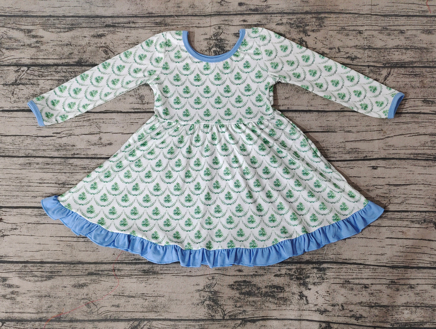 Baby Girls Christmas Tree Green Long Sleeve Knee Length Dresses