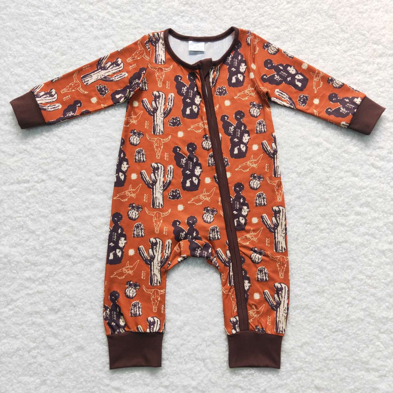 Baby Infants Kids Cactus Brown Western Long Sleeve Rompers