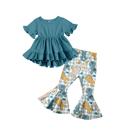 Baby Girls Dark Blue Tunic Easter Rabbit Bell Pants Clothing Sets Preorder(moq 5)