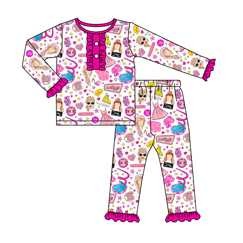 Baby Girls Pink Doll Shirts Top Ruffle Pajamas Clothes Sets preorder(moq 5)