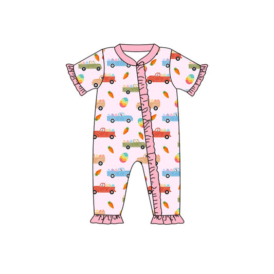 Baby Infant Girls Easter Carrot Tractors Short Sleeve Rompers preorder(moq 5)