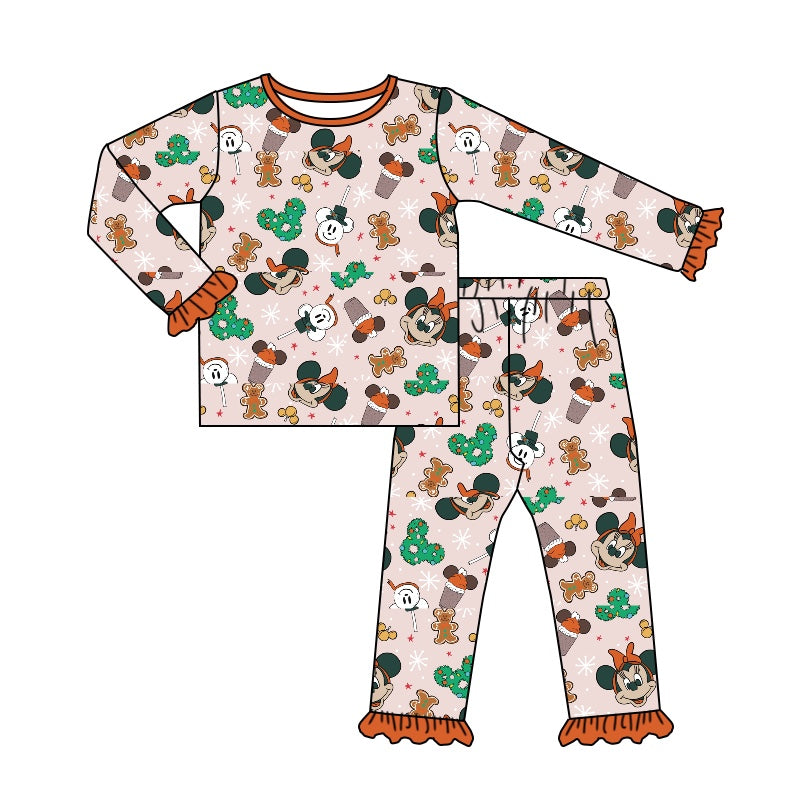 Baby Girls Christmas Cartoon Candy Long Sleeve Shirt Pants Pajamas Sets preorder(moq 5)