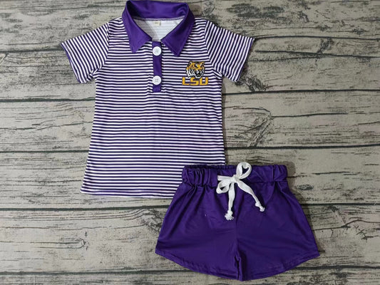 Baby Boys Purple Tiger Stripes Team Short Sleeve Tee Shirt Shorts Clothes Sets preorder(moq 5)