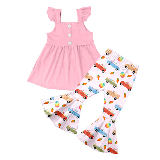 Baby Girls Easter Carrot Pink Strap Tunic Bell Bottom Pants Clothing Sets Preorder(moq 5)