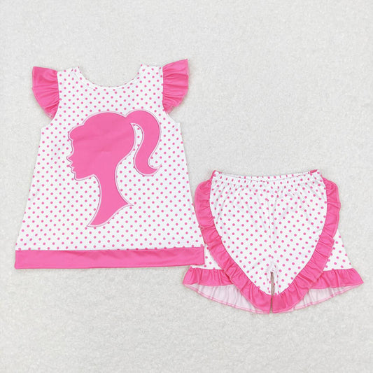 Baby Girls Doll Dots Bow Tunic Ruffle Shorts Clothes Sets
