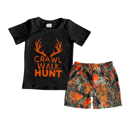 Baby Boys Orange Hunt Shirts Top Camo Shorts Summer Clothes Sets Preorder(moq 5)