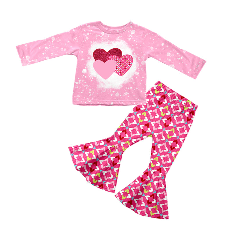 Baby Girls Pink Hearts Shirts Top Valentines Pajamas Clothes Sets preorder(moq 5)