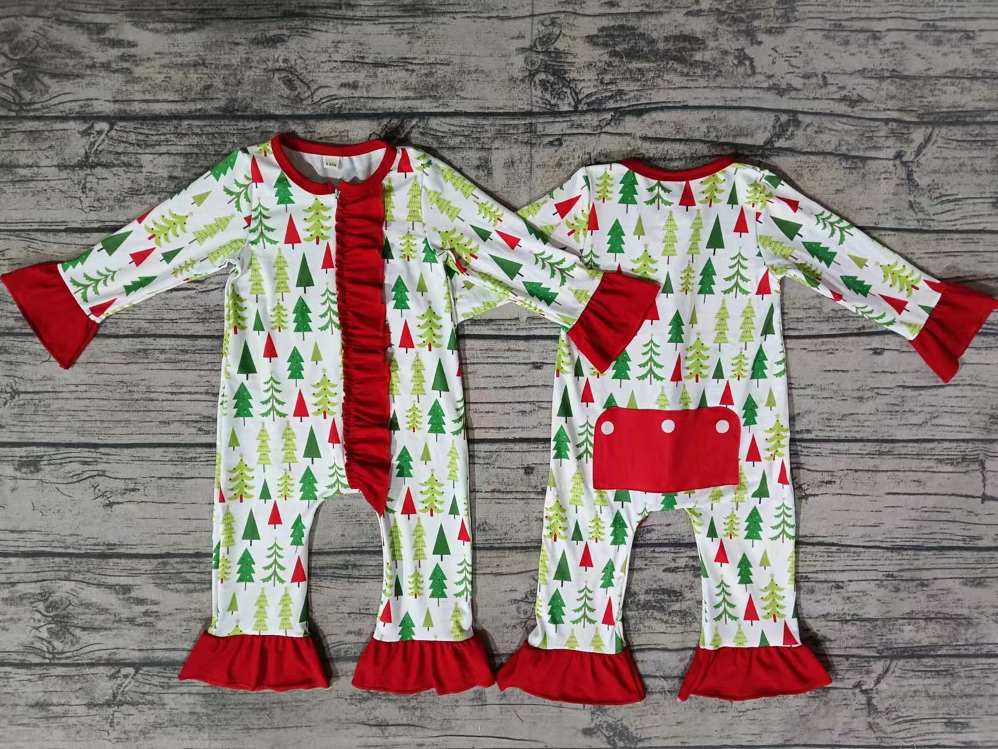 Baby Infant Girls Christmas Tree Ruffle Zip Rompers preorder(moq 5)