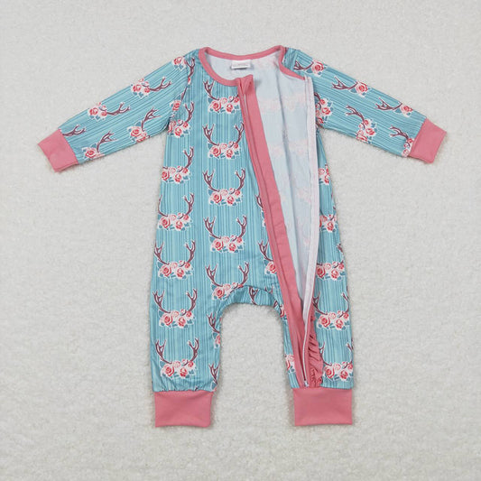 Baby Infant Girls Western Cow Flowers Long Sleeve Rompers