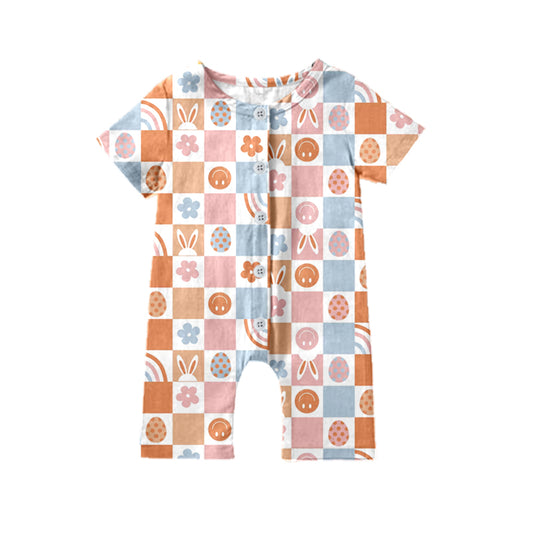 Baby Girls Easter Rabbits Eggs Short Sleeve Buttons Rompers preorder(moq 5)