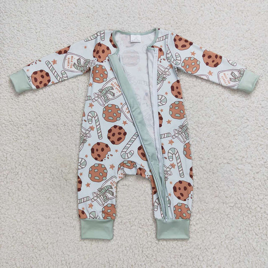 Baby Infant Boys Green Christmas Cookie Zip Rompers