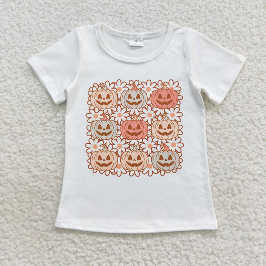 Baby Girls Flowers Pumpkin Short Sleeve Shirts Tops