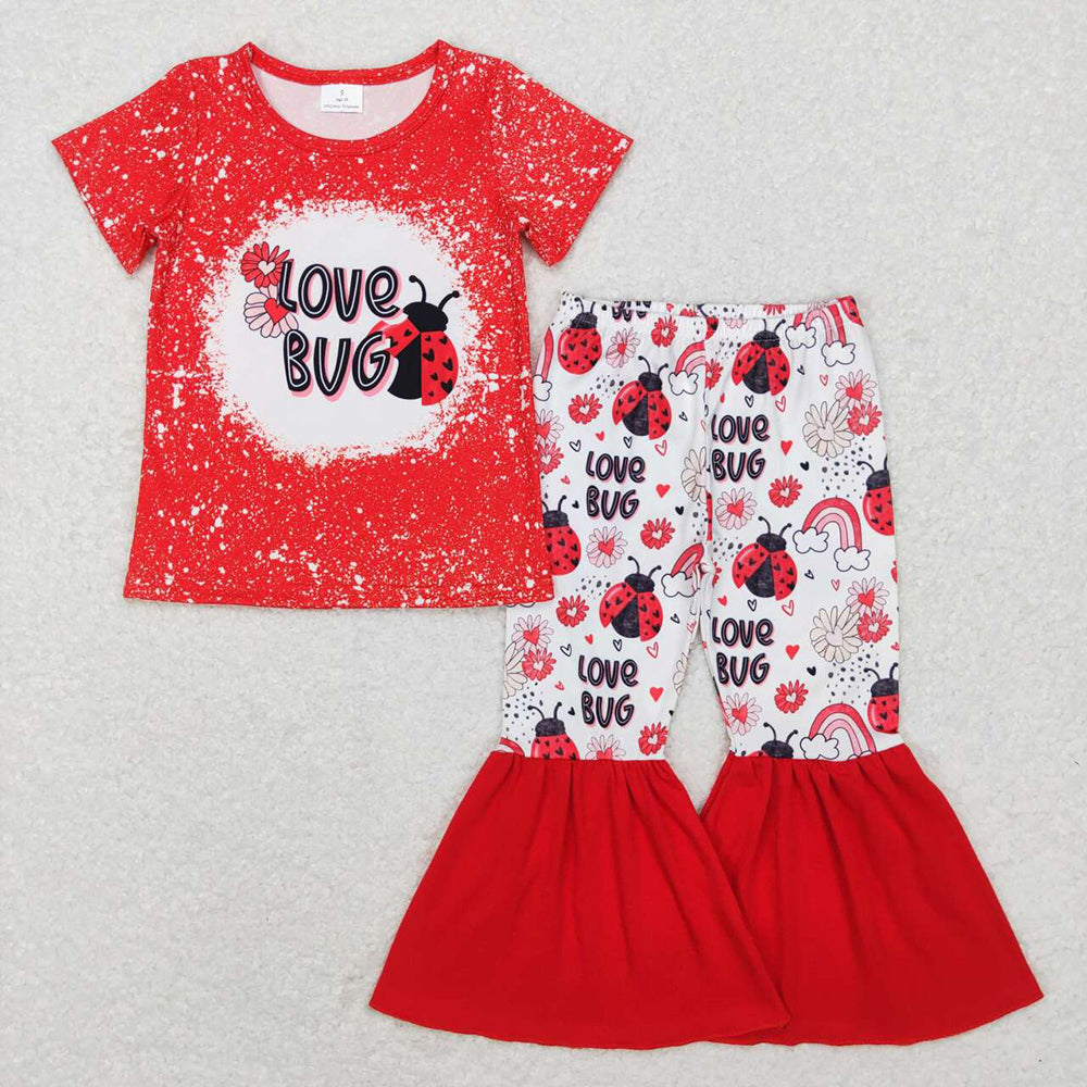 Baby Girls Valentines Red Love Bug Tops Flare Pants Outfits Clothes Sets