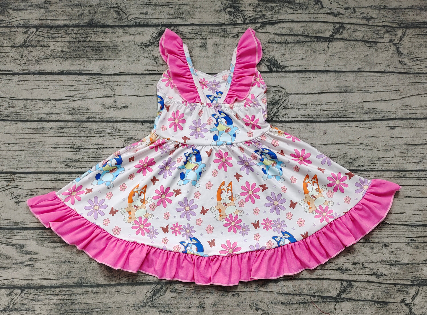 Baby Girls Straps Flowers Dogs Knee Length Dresses