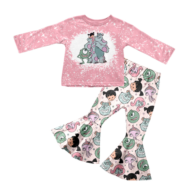 Baby Girls Monster Cartoon Long Sleeve Shirt Bell Pants Sets preorder(moq 5)