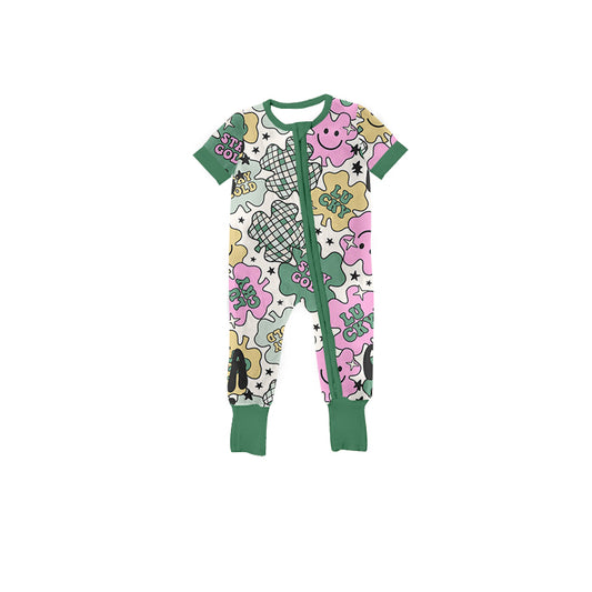 Baby Infant St Patrick Day Quatrefoil Zip Rompers preorder(moq 5)