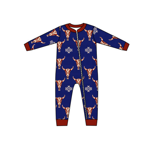 Baby Kids Navy Cow Western Zip Rompers preorder(moq 5)