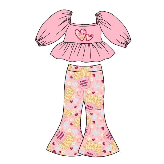 Baby Girls Heart Shirt Chips Bell Pants Clothing Sets Preorder(moq 5)