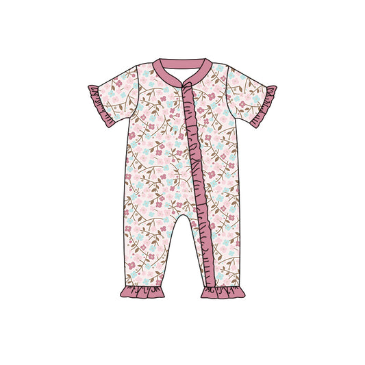 Baby Infant Girls Pink Blue Small Flowers Short Sleeve Rompers preorder(moq 5)