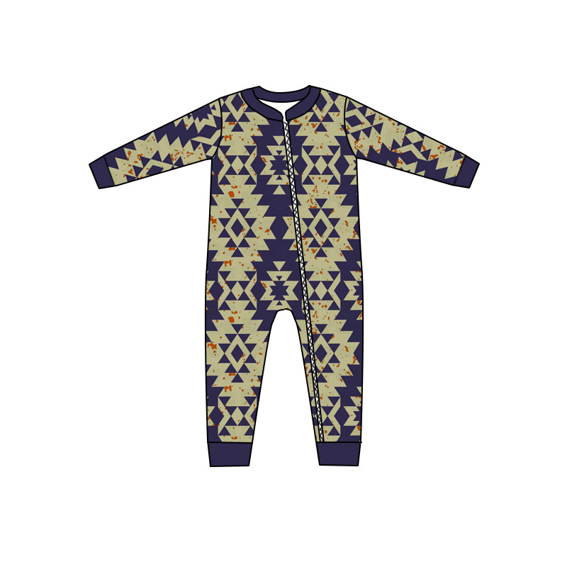 Baby Kids Navy Aztec Western Zip Rompers preorder(moq 5)