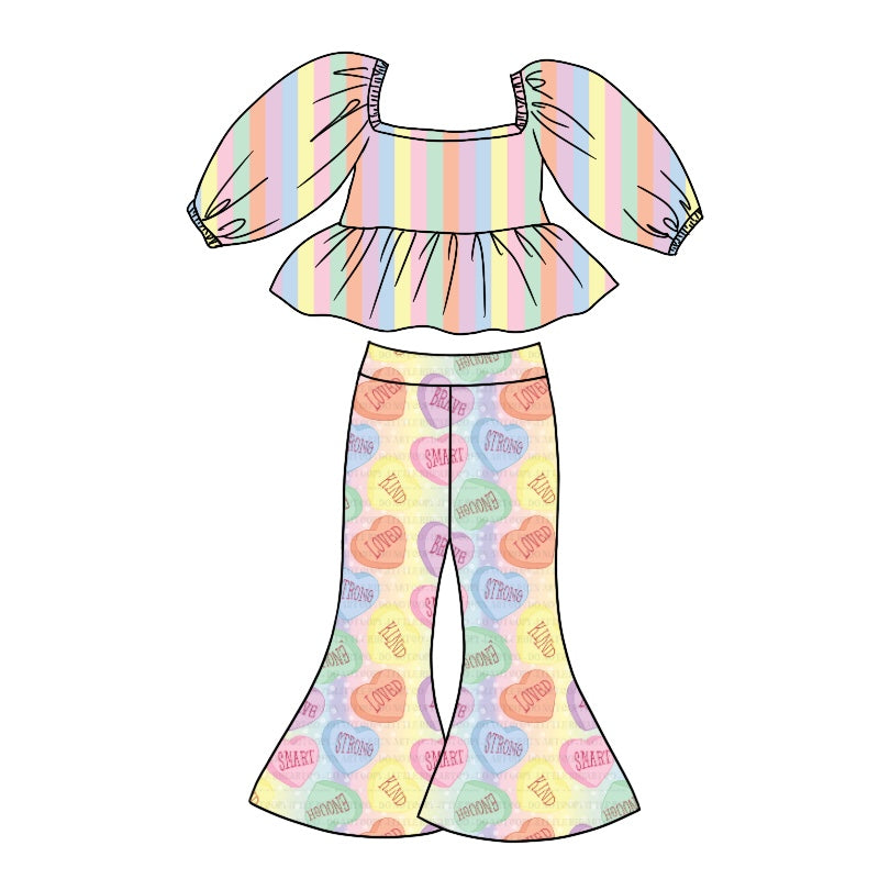 Baby Girls Love Shirt Valentines Bell Pants Clothing Sets Preorder(moq 5)