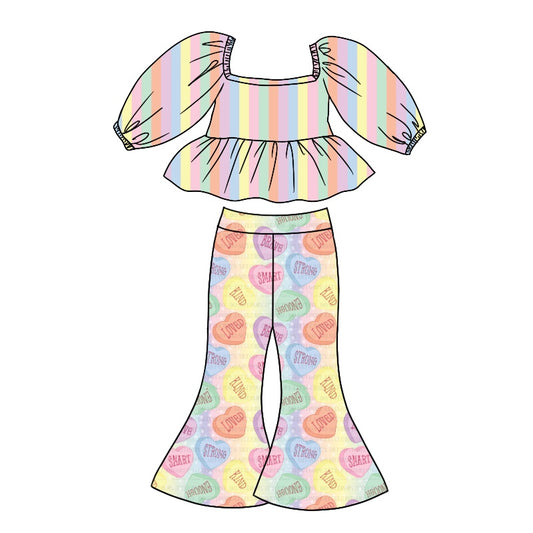 Baby Girls Love Shirt Valentines Bell Pants Clothing Sets Preorder(moq 5)