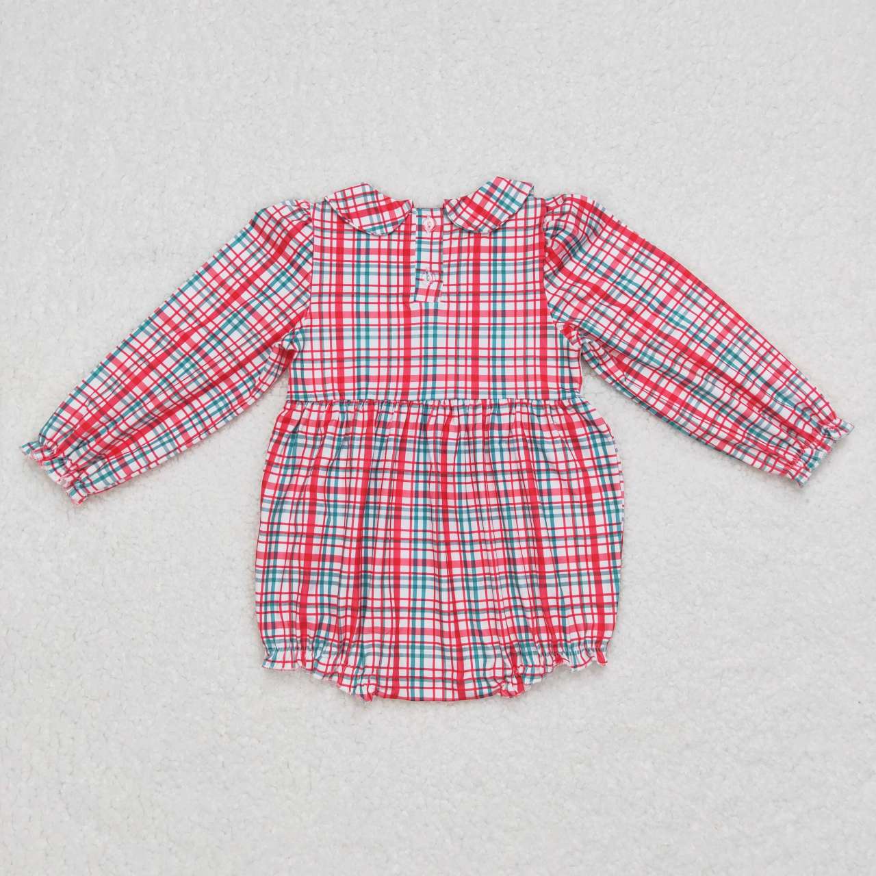 Christmas Baby Girls Santa Red Plaid Smocked Long Sleeve Rompers