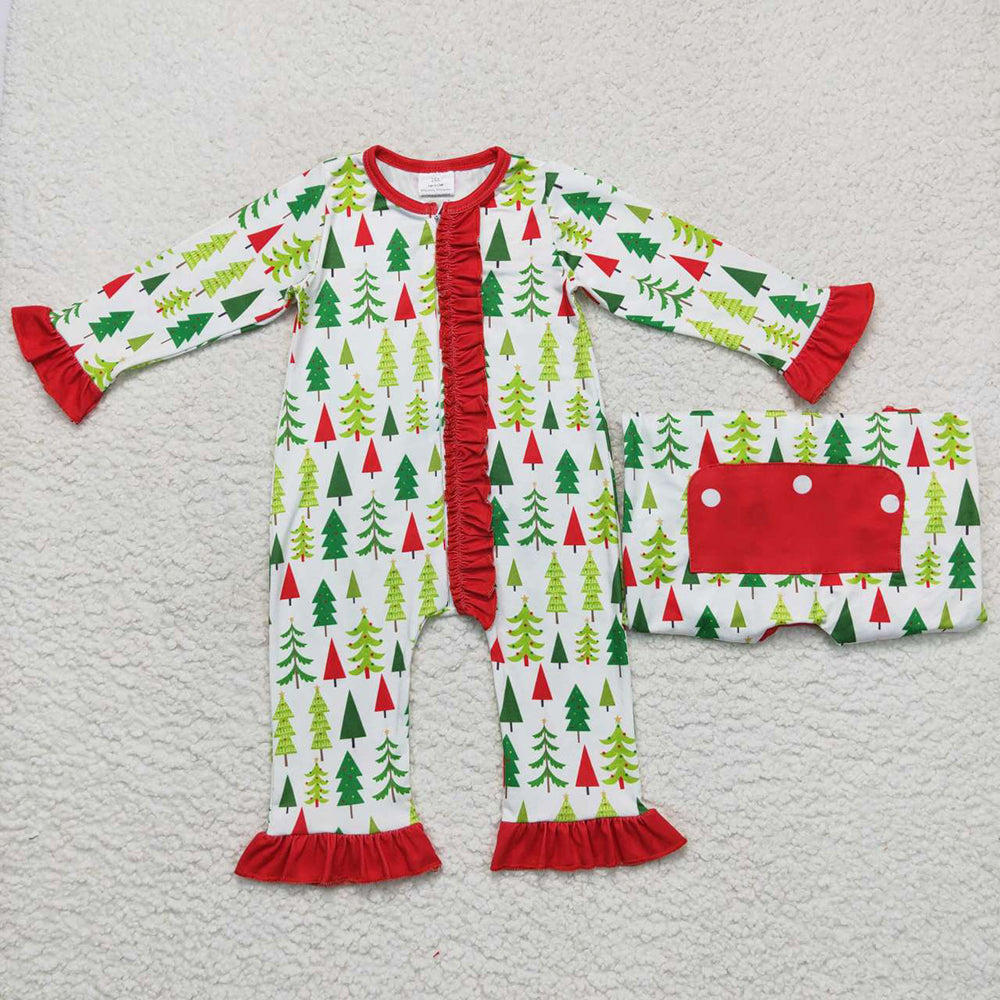 Baby Infant Girls Christmas Tree Buttons Rompers