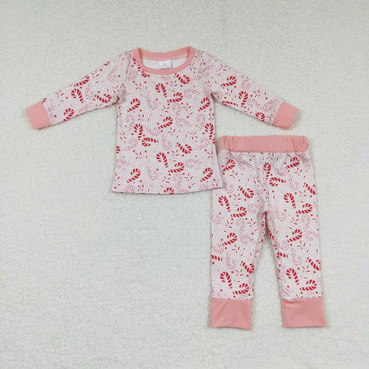 Baby Girls Christmas Pink Red Candy Cane Pajamas 2pcs Clothing Sets