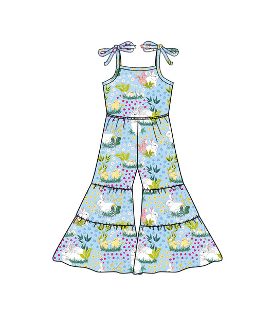 Baby Girls Easter Rabbit Straps Bell Pants Jumpsuits Preorder(moq 5)