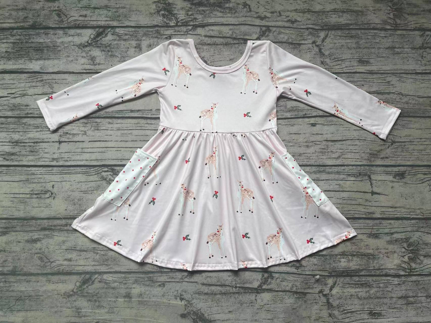 Baby Girls Pink Christmas Deer Long Sleeve Dresses