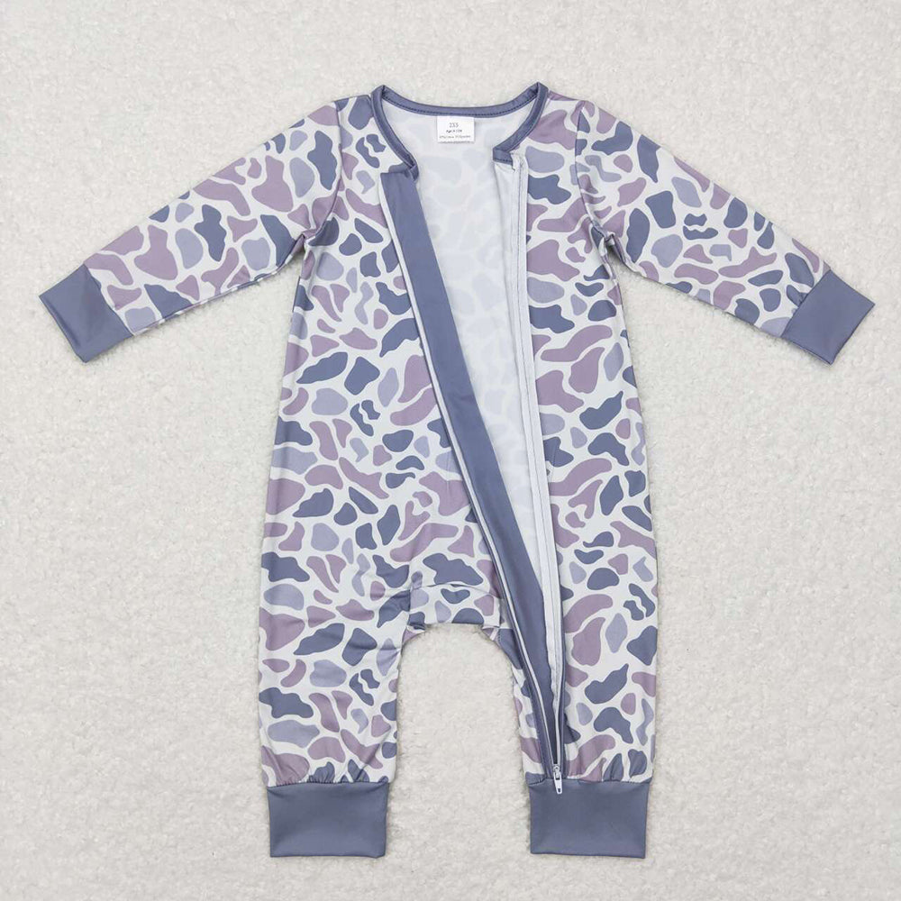 Baby Infant Boys Grey Camo Zip Sleepers Rompers