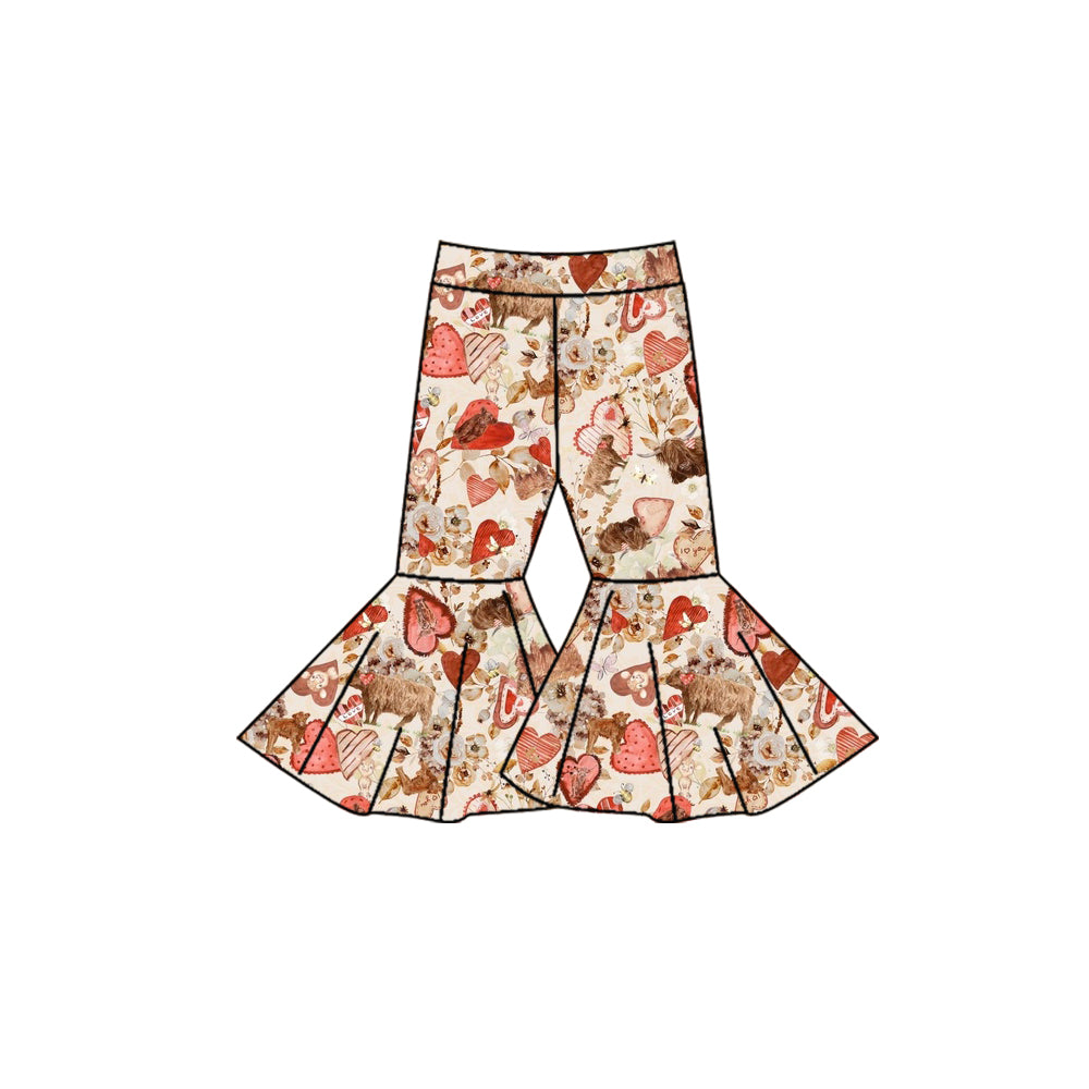 Baby Girls Western Red Valentines Highland Cow Bell Pants Preorder(moq 5)
