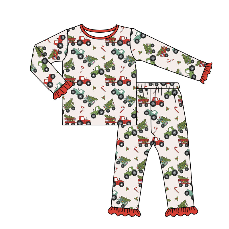 Baby Girls Red Tractor Pajamas Top Pants Clothes Sets preorder(moq 5)