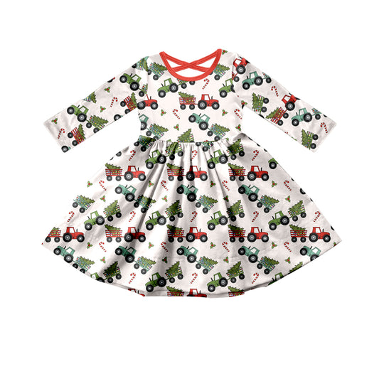 Baby Girls Red Tractor Knee Length Twirl Dresses preorder(moq 5)