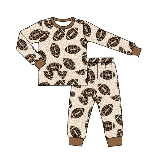 Baby Boys Football Leopard Pajamas Top Bell Pants Clothes Sets preorder(moq 5)