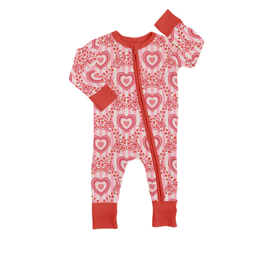 Baby Infant Girls Valentines Red Hearts Long Sleeve Rompers preorder(moq 5)