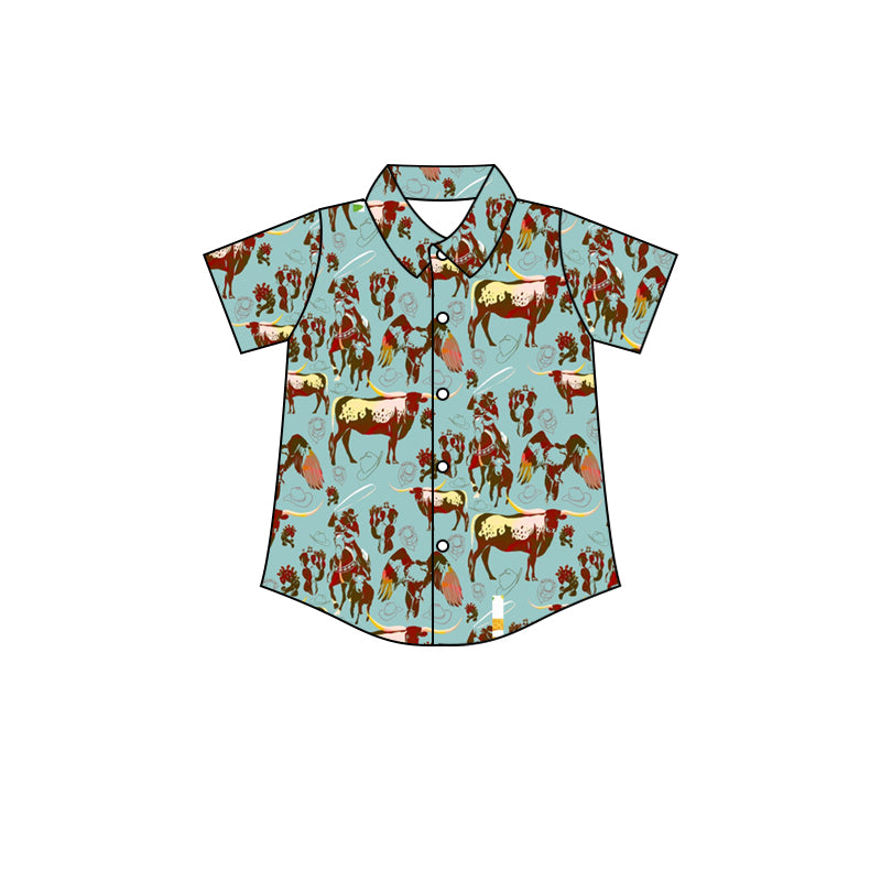 Baby Boys Western Green Cows Shirts Top Buttons Design preorder(moq 5)